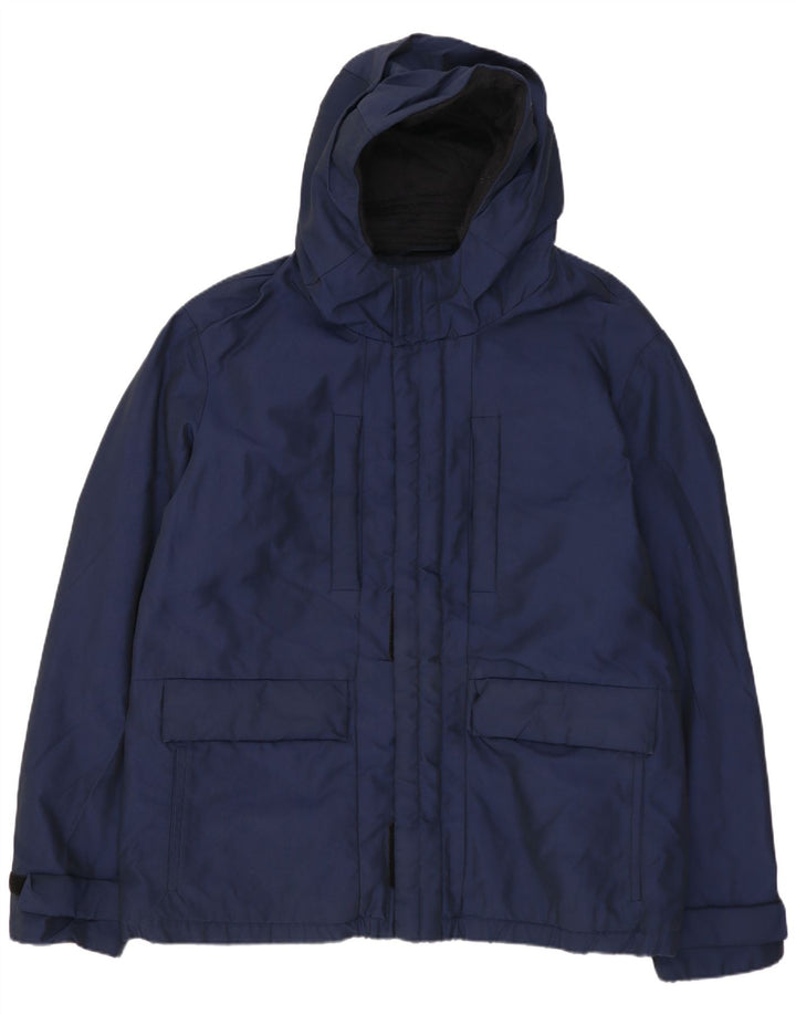 CALVIN KLEIN Mens Hooded Windbreaker Jacket IT 56 3XL Navy Blue Polyester