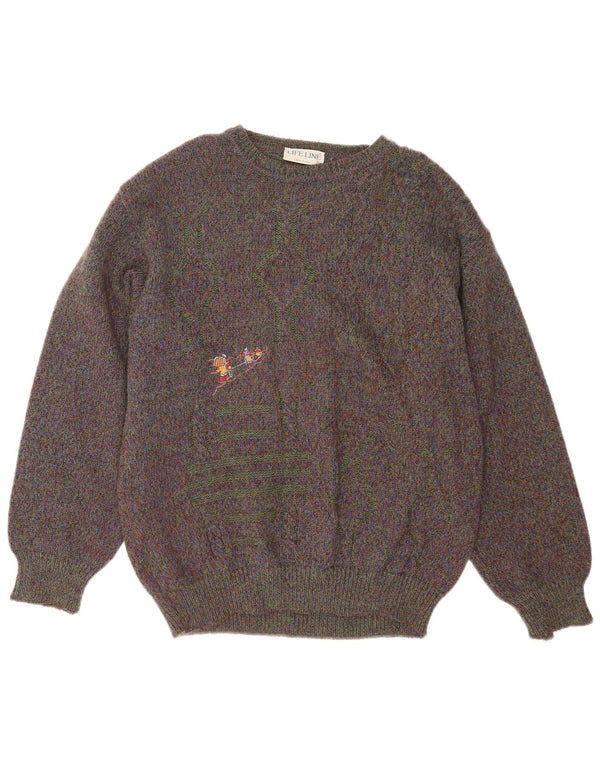 Life Line Mens Boat Neck Jumper Sweater IT 52 Large Brown Flecked