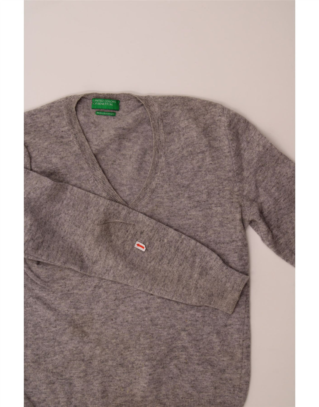 BENETTON Womens V-Neck Jumper Sweater UK 8 Small Grey Vintage Benetton and Second-Hand Benetton from Messina Hembry 