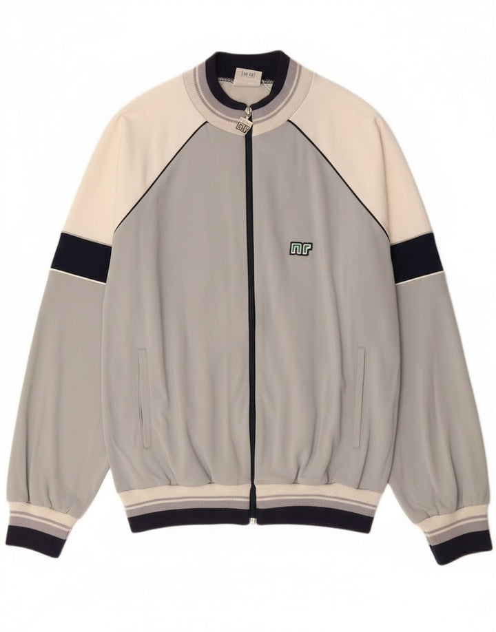 Vintage Mens Tracksuit Top Jacket IT 52 Large Grey Colourblock