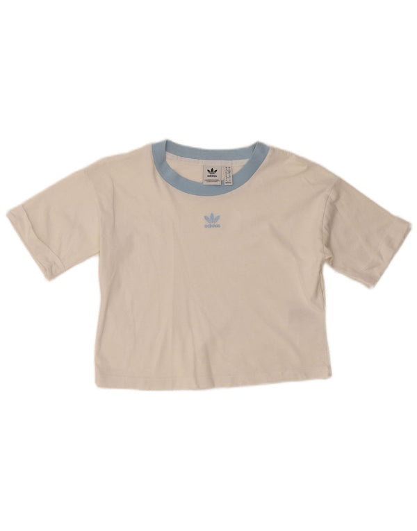 ADIDAS Womens Crop T-Shirt Top UK 10 Small White Cotton
