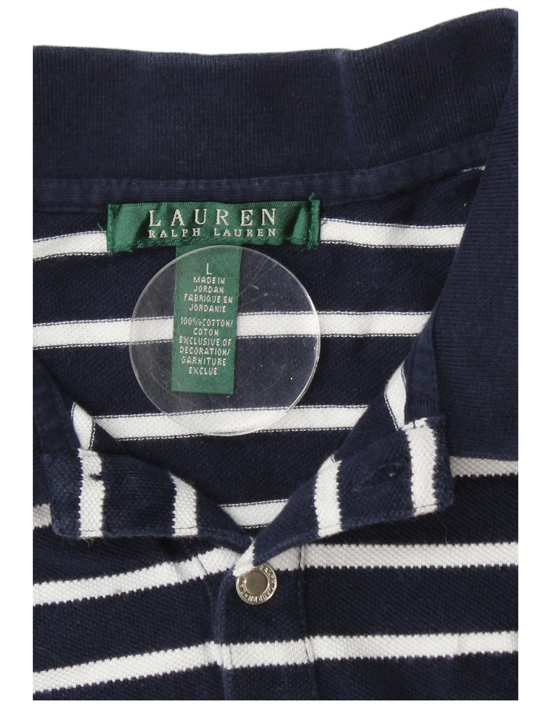 RALPH LAUREN Womens Polo Shirt UK 16 Large Navy Blue Striped Cotton