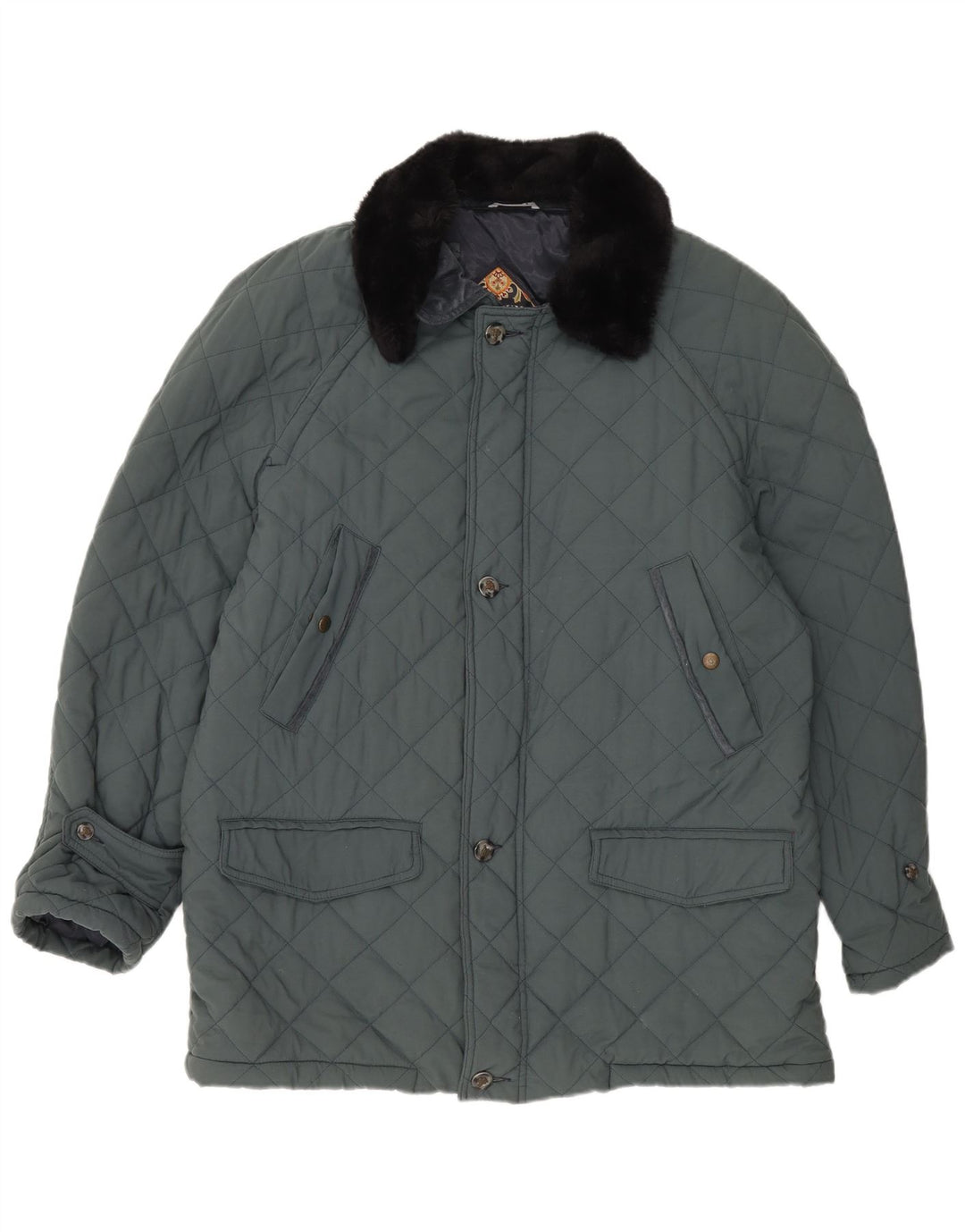 WAMPUM Mens Quilted Jacket UK 40 Large Green Polyester