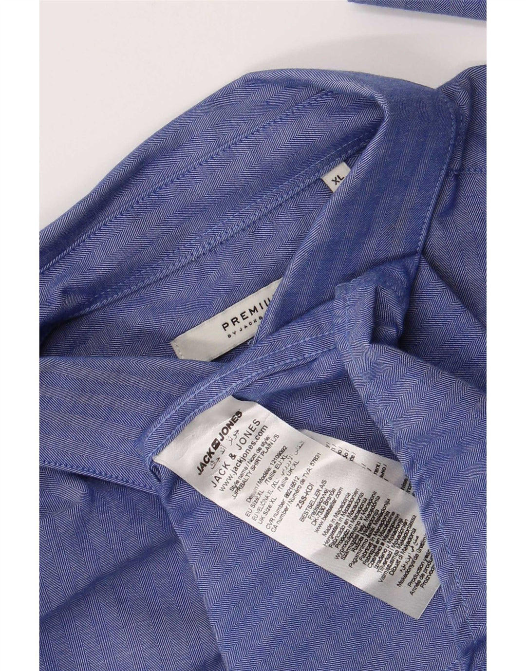 Jack & Jones Mens Shirt XL Blue Herringbone Cotton