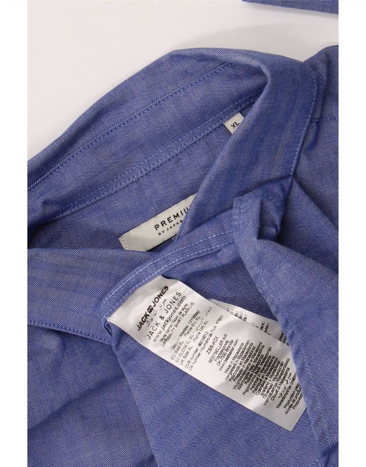 Jack & Jones Mens Shirt XL Blue Herringbone Cotton
