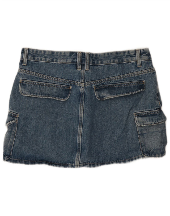 Zara Womens Denim Cargo Skirt Large W32  Blue Cotton