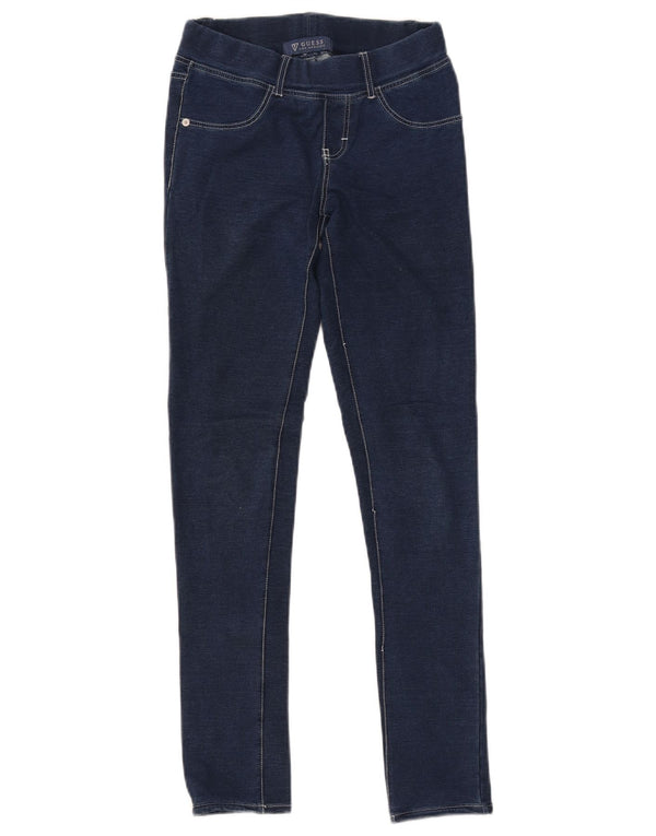 GUESS Girls Skinny Casual Trousers 11-12 Years W24 L29 Navy Blue Cotton