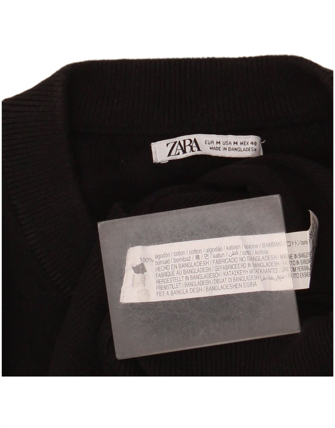 Zara Mens Crew Neck Jumper Sweater Medium Black Cotton