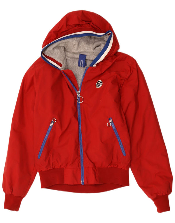 North Sails Mens Hooded Bomber Jacket UK 36 Small Red Polyester