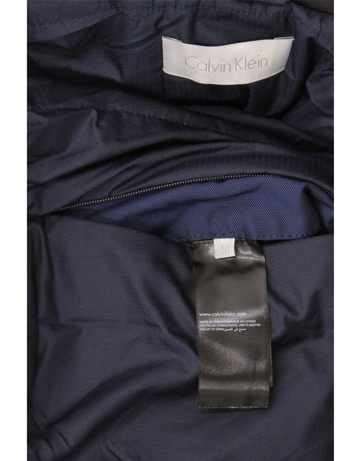 CALVIN KLEIN Mens Hooded Windbreaker Jacket IT 56 3XL Navy Blue Polyester