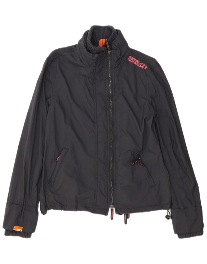 SUPERDRY Womens Graphic Rain Jacket UK 16 Large Grey Polyester