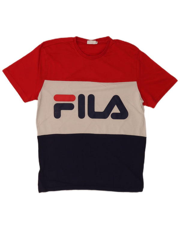 FILA Mens Graphic T-Shirt Top Medium Multicoloured Colourblock Cotton