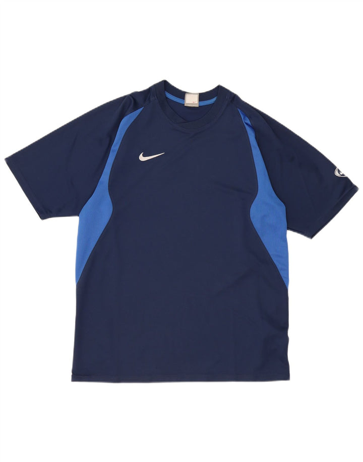 NIKE Mens T-Shirt Top UK 39/41 Medium Navy Blue Colourblock Polyester