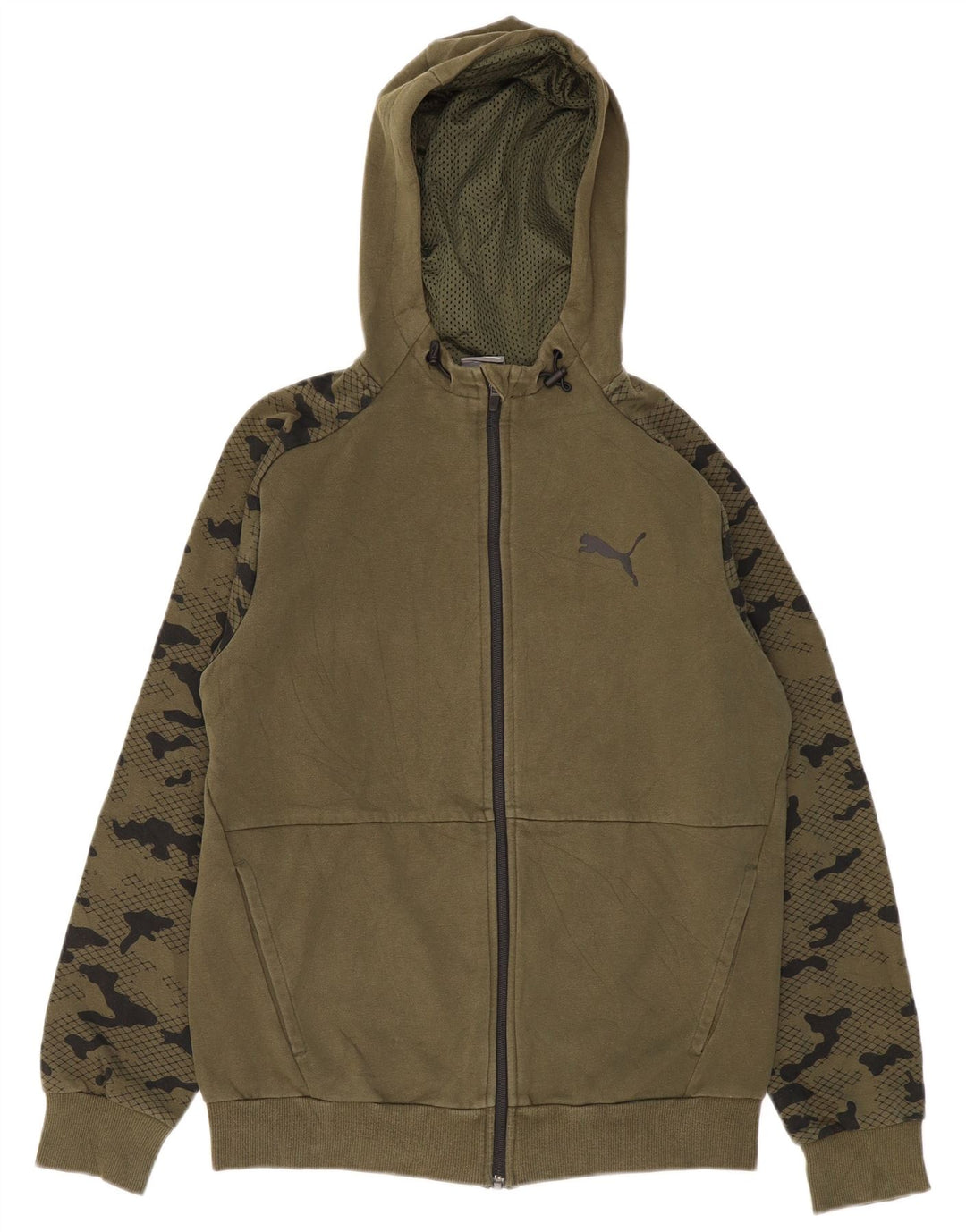 PUMA Mens Zip Hoodie Sweater Small Khaki Camouflage