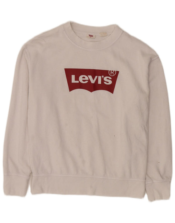 Levi's Womens Graphic Oversized Sweatshirt Jumper UK 6 XS White Cotton