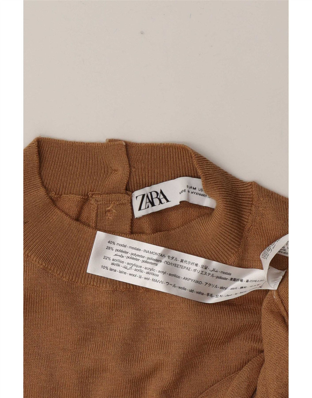 Zara Womens Turtle Neck Jumper Sweater UK 12 Medium Khaki Modal