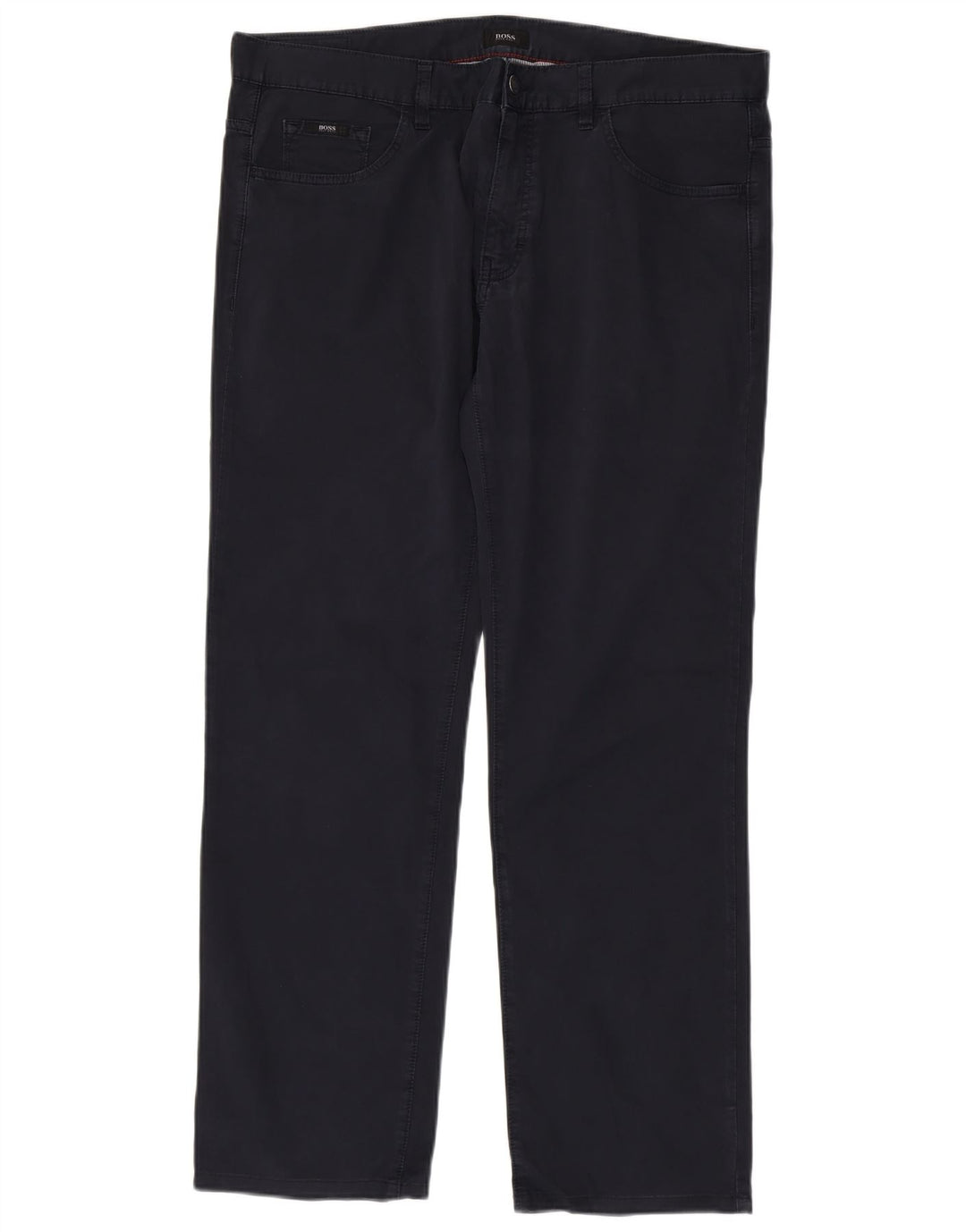 HUGO BOSS Mens Straight Casual Trousers W38 L34 Navy Blue Cotton