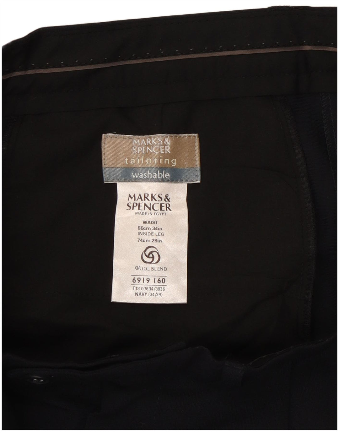 Marks & Spencer Mens Pegged Suit Trousers W34 L29 Navy Blue Polyester