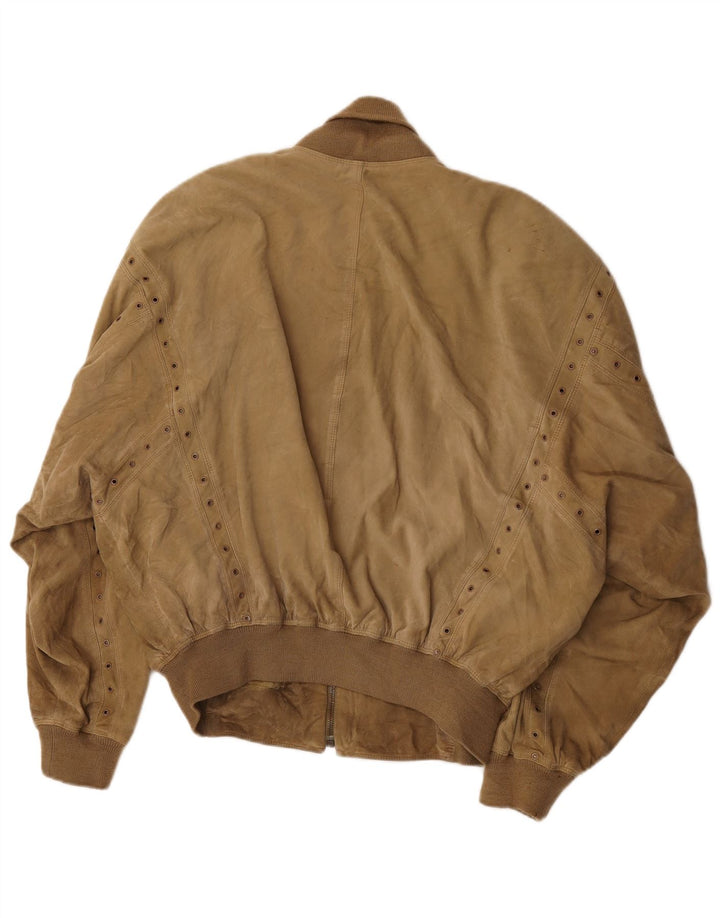 Gianni Versace Womens Loose Fit Suede Bomber Jacket UK 38 Medium Beige