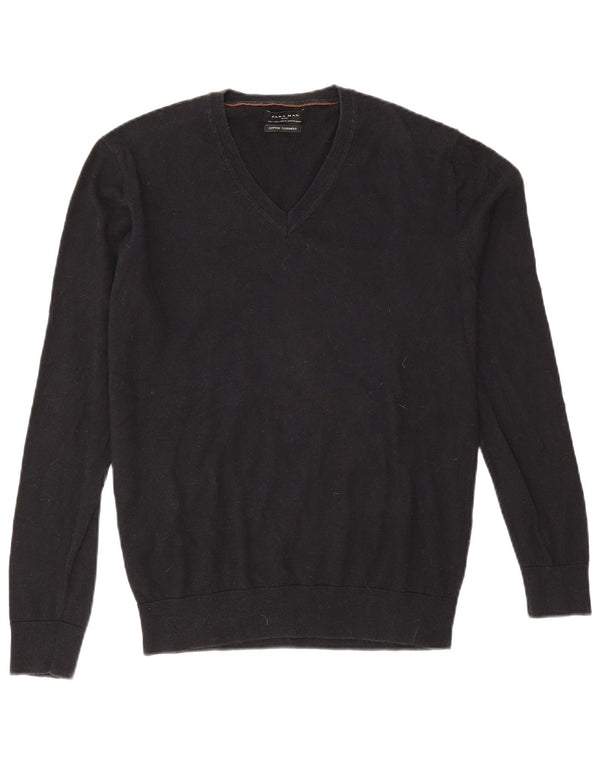 Zara Mens V-Neck Jumper Sweater Large Black Cotton