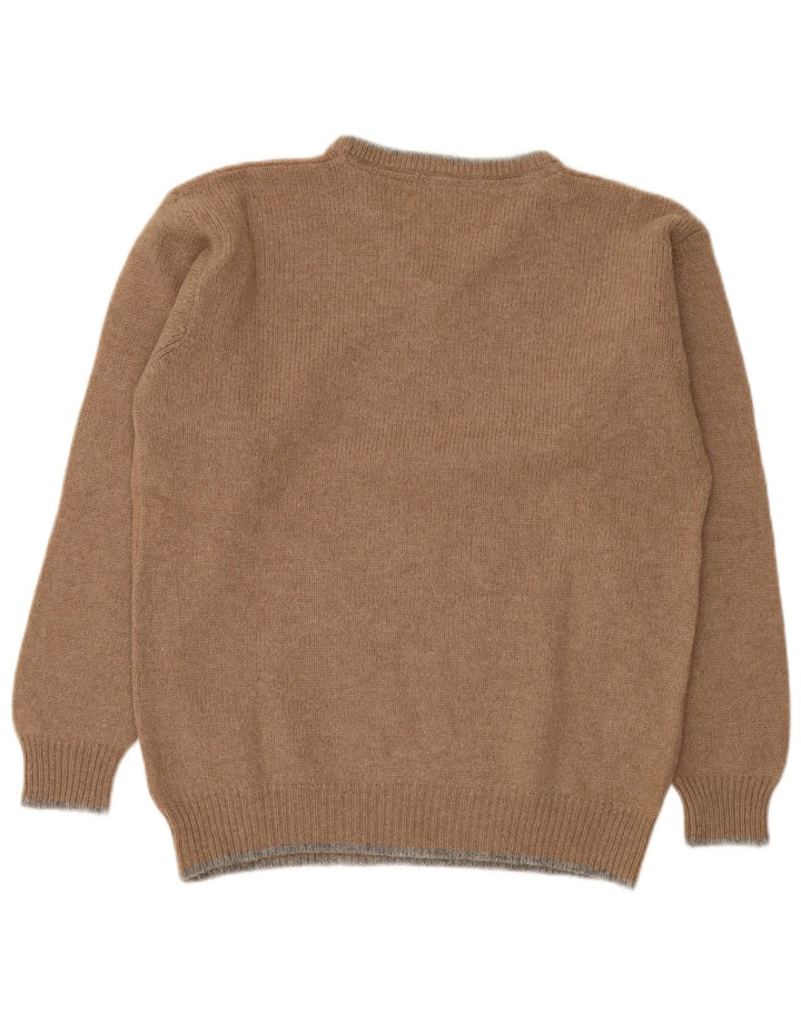 Invicta Mens V-Neck Jumper Sweater Medium Brown Virgin Wool