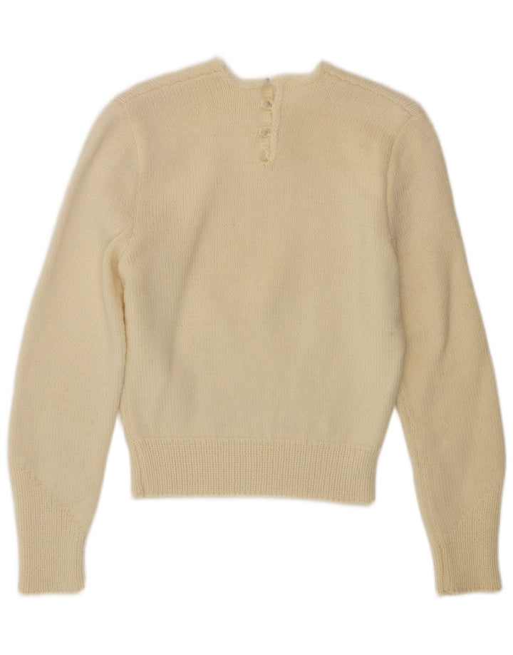VINTAGE Womens Crew Neck Jumper Sweater UK 10 Small Off White