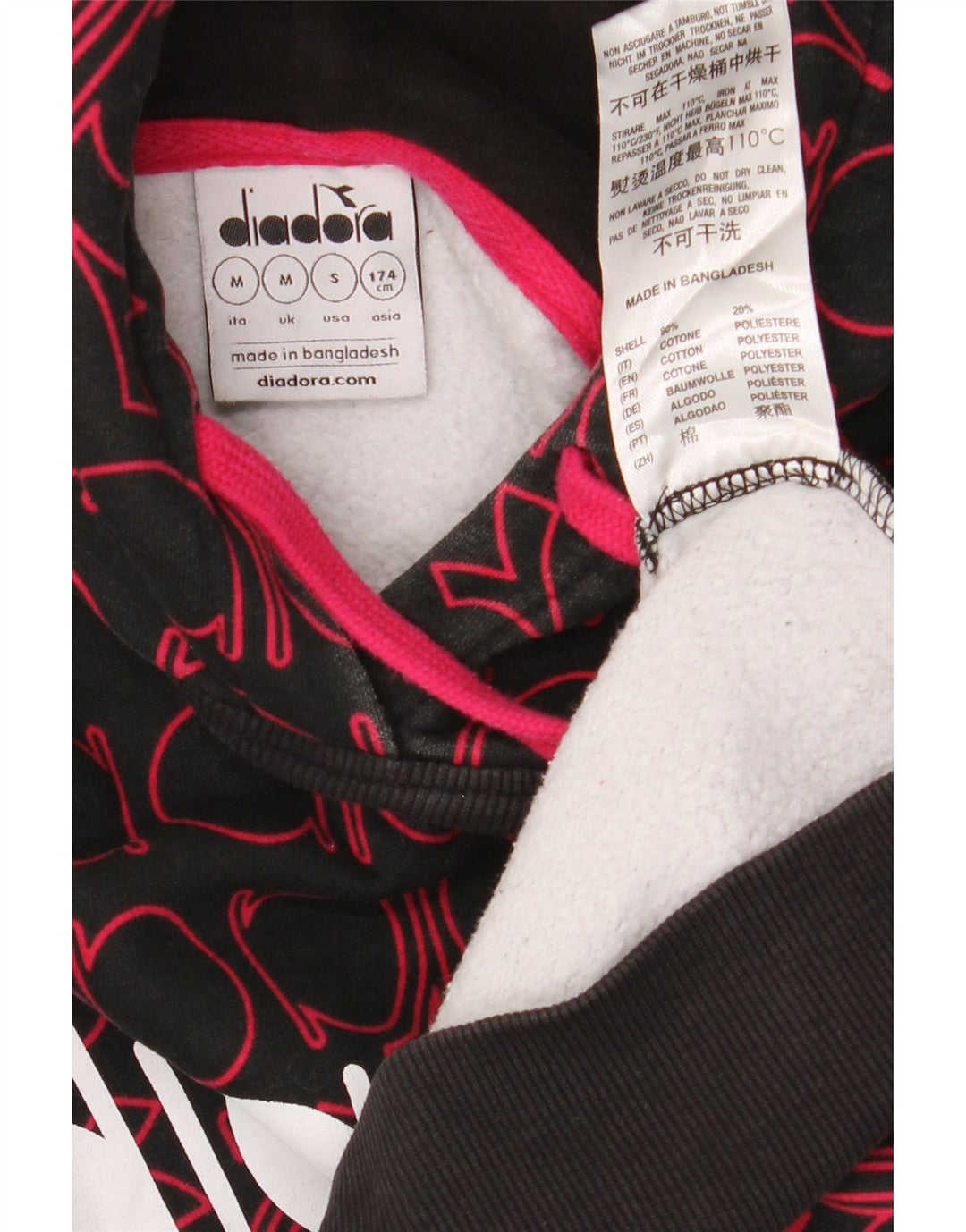 DIADORA Mens Graphic Hoodie Jumper Medium Black Cotton