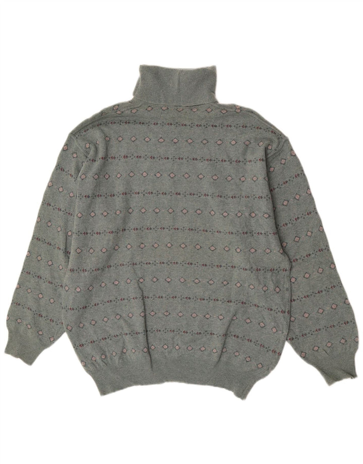 Bramante Mens Roll Neck Jumper Sweater Large Grey Geometric Virgin Wool