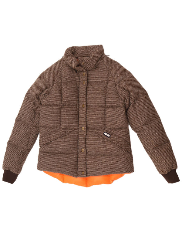 Puffa Womens Padded Jacket UK 12 Medium Brown Check
