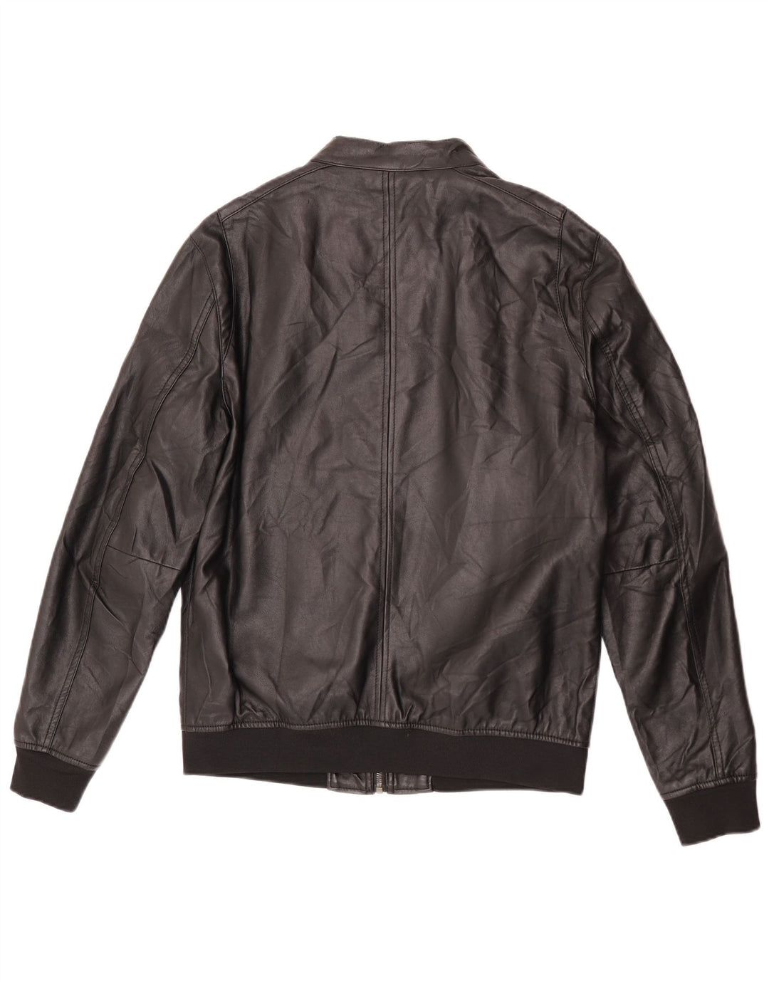 Zara Mens Faux Leather Bomber Jacket UK 40 Large Black Polyester