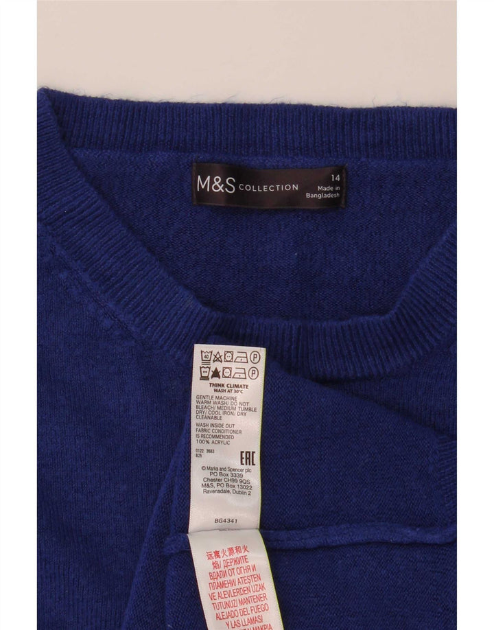 Marks & Spencer Womens Crew Neck Jumper Sweater UK 14 Medium Blue Acrylic