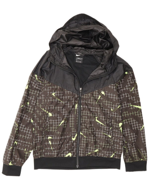 Nike Boys Graphic Zip Hoodie Sweater 12-13 Years Large Black Geometric