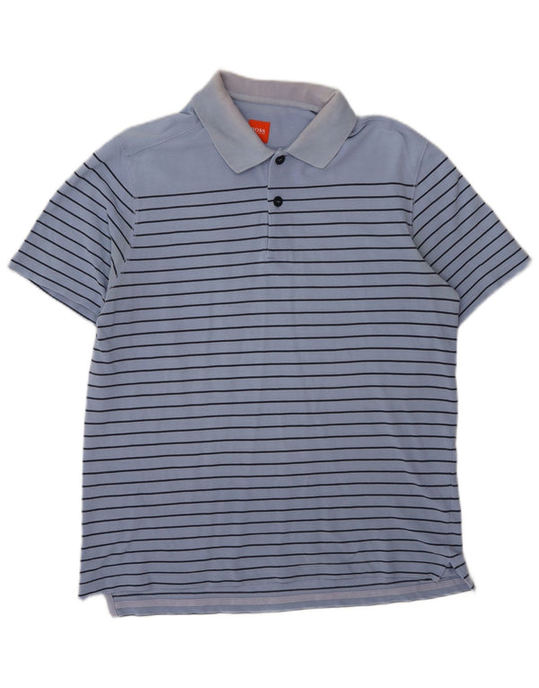 Hugo Boss Mens Polo Shirt Large Blue Striped Cotton