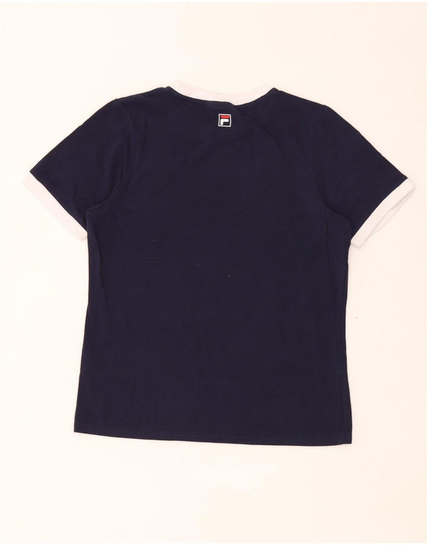 Fila Womens Graphic T-Shirt Top UK 14 Medium Navy Blue Cotton