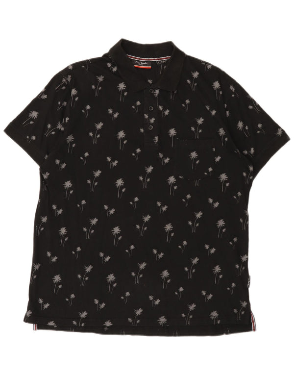 Pierre Cardin Mens Polo Shirt Large Black Floral Cotton Hawaiian