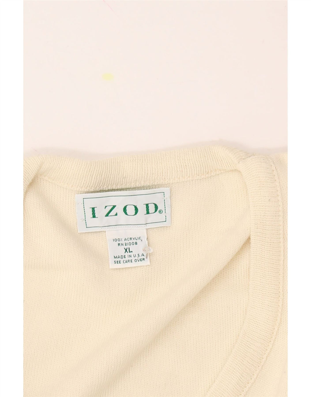 IZOD Mens V-Neck Jumper Sweater XL White Acrylic Vintage Izod and Second-Hand Izod from Messina Hembry 
