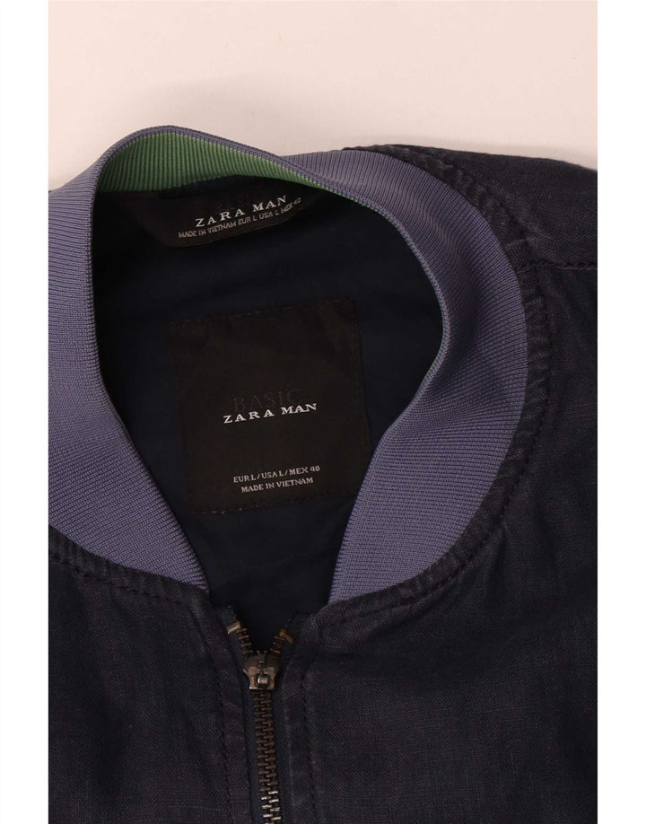 Zara Mens Bomber Jacket UK 40 Large Navy Blue