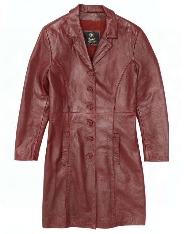 Heeli Womens Leather Coat UK 12 Medium Burgundy