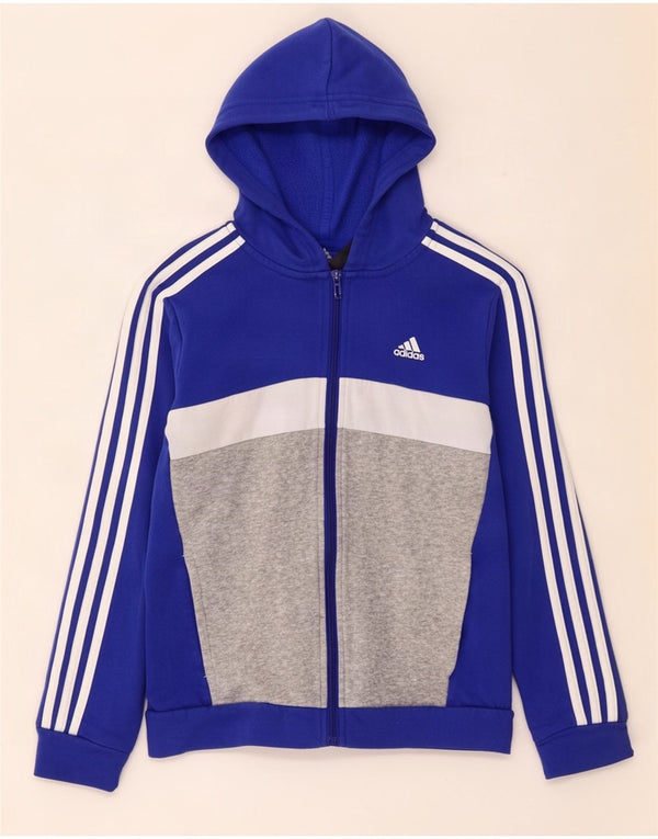 Adidas Boys Zip Hoodie Sweater 11-12 Years Blue Colourblock Cotton