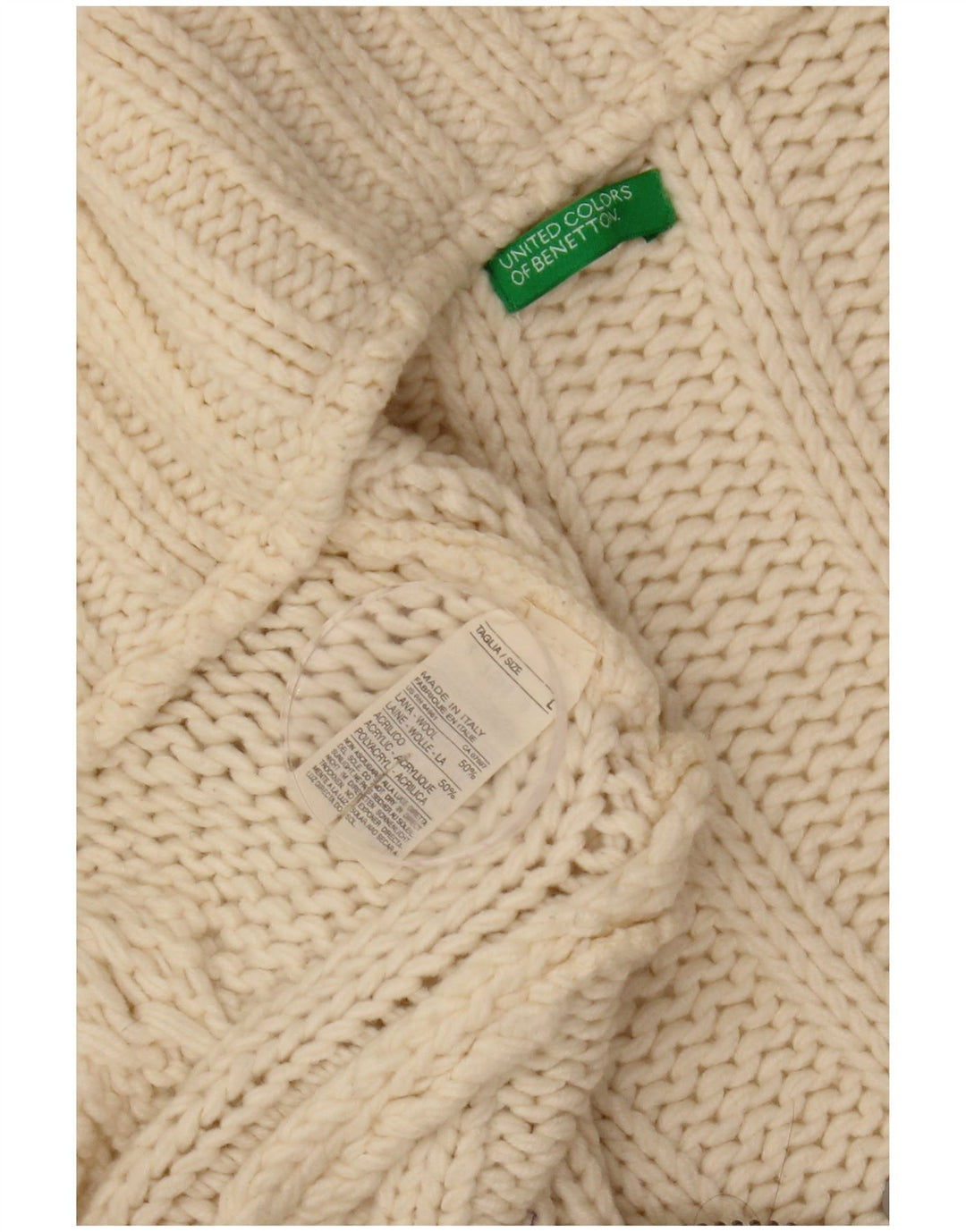 Benetton Womens Cardigan Sweater UK 14 Large Off White Wool