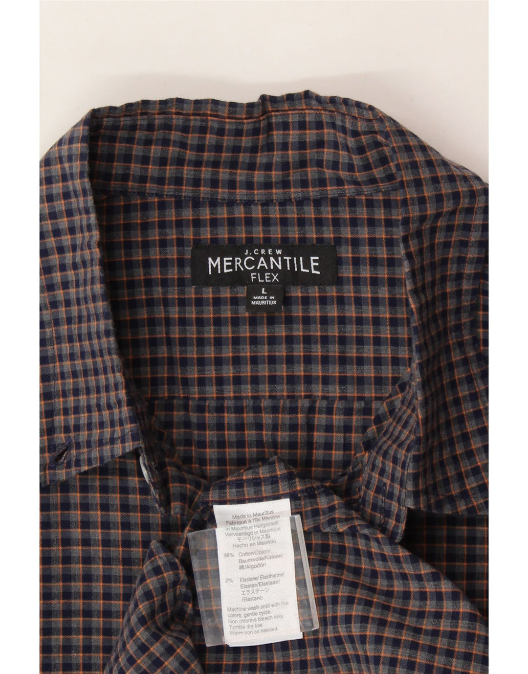 J. CREW Mens Mercantile Flex Shirt Large Navy Blue Check Cotton Vintage J. Crew and Second-Hand J. Crew from Messina Hembry 