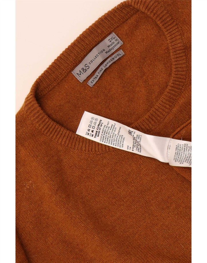 Marks & Spencer Mens Crew Neck Jumper Sweater 2XL Brown Wool