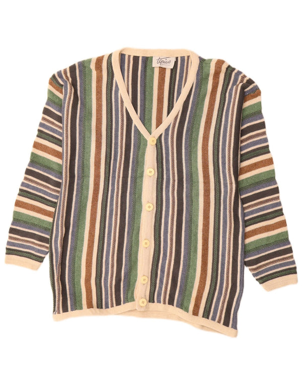 Vintage Mens Cardigan Sweater Large Multicoloured Striped Cotton