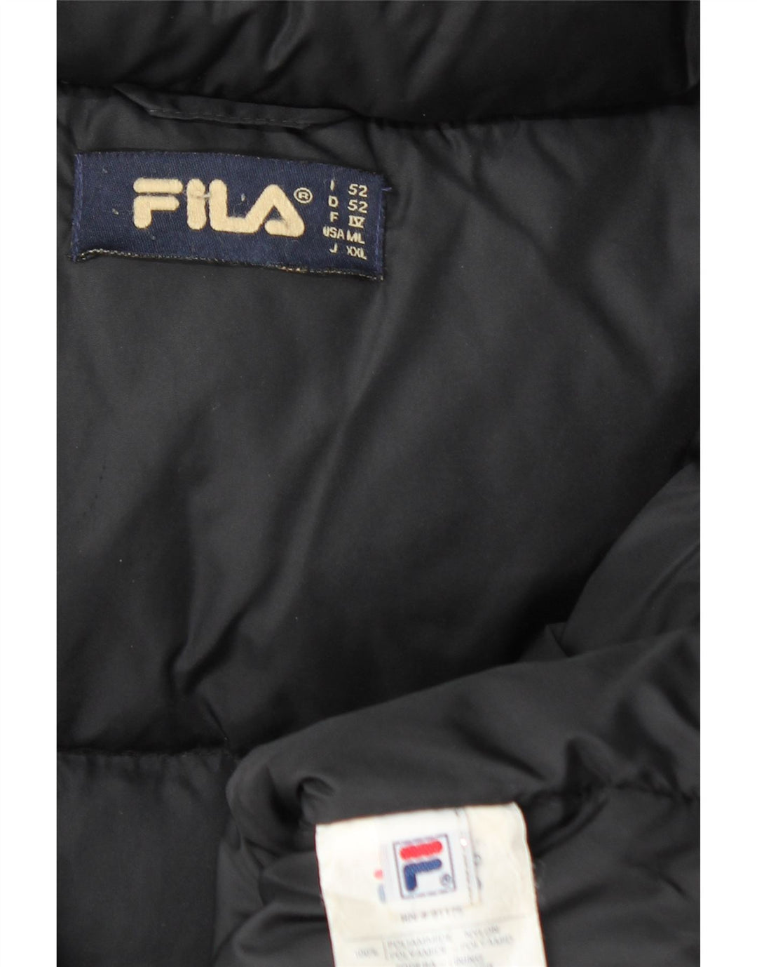 Fila Mens Hooded Padded Jacket IT 52 Large Black Polyamide