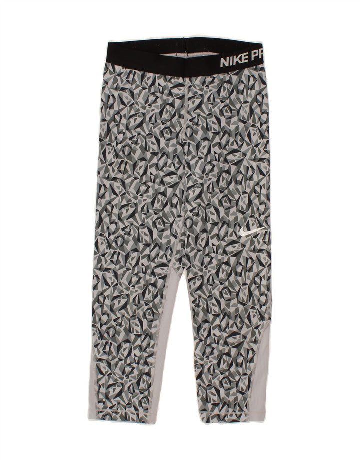 NIKE Womens Graphic Leggings UK 10 Small  Grey Geometric Polyester Vintage Nike and Second-Hand Nike from Messina Hembry 