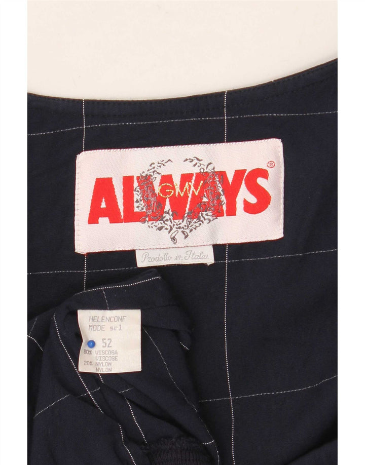 Vintage Womens Bomber Jacket IT 52 2XL Navy Blue Check Viscose