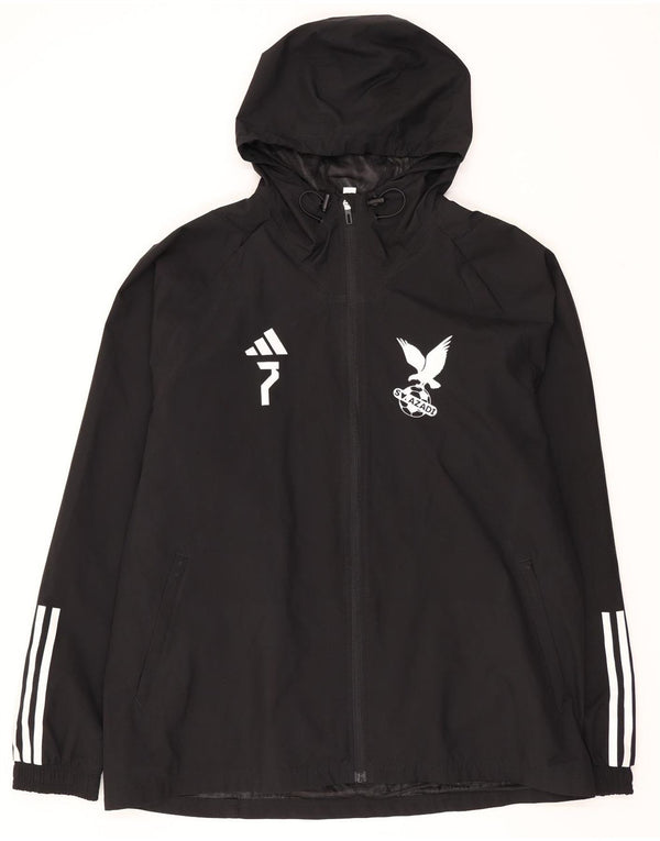 Adidas Mens Graphic Hooded Rain Jacket UK 42 XL Black Polyester