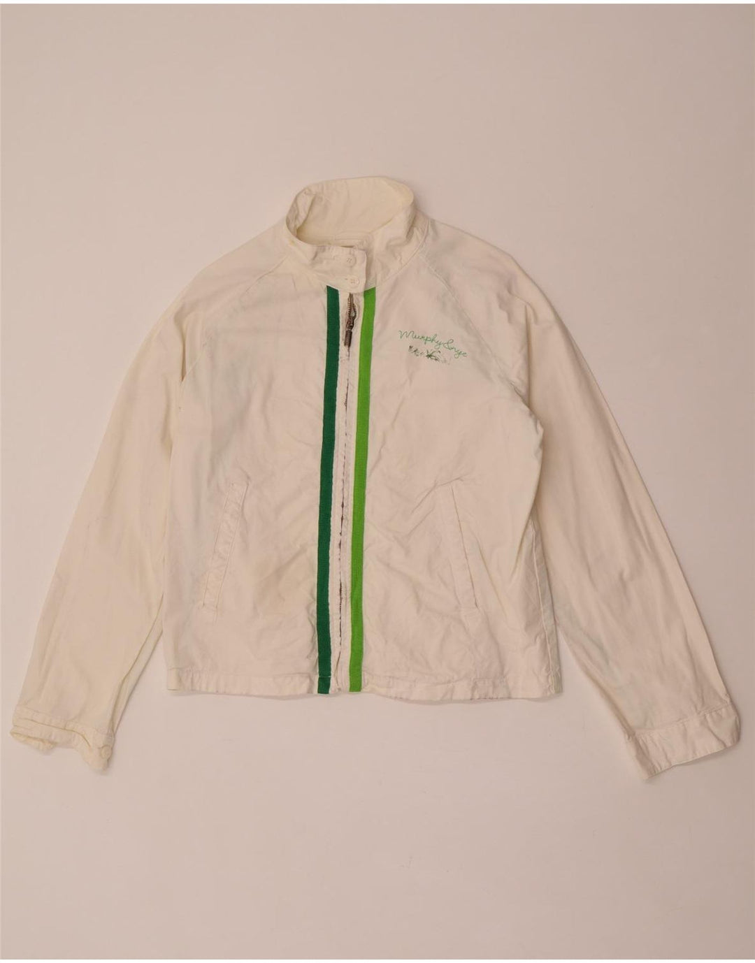 Murphy & Nye Womens Graphic Bomber Jacket UK 16 Large White Cotton