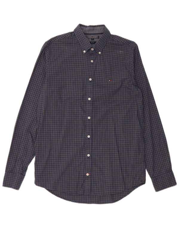 Tommy Hilfiger Mens Slim Fit Shirt Medium Navy Blue Gingham Cotton