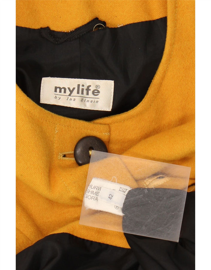 VINTAGE Womens Longline Blazer Jacket EU 42 Large Yellow Wool